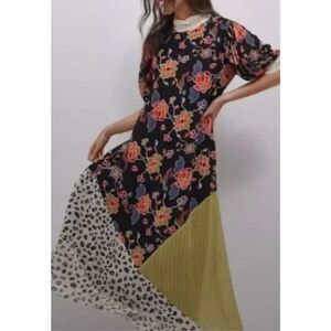 Anthropologie Verb Pallavi Singhee Maxi Dress Sz S Soniya Floral Cheetah Yellow